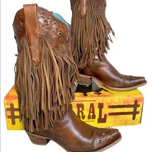 CORRAL Western Fringe Cowboy Boots Genuine Leather